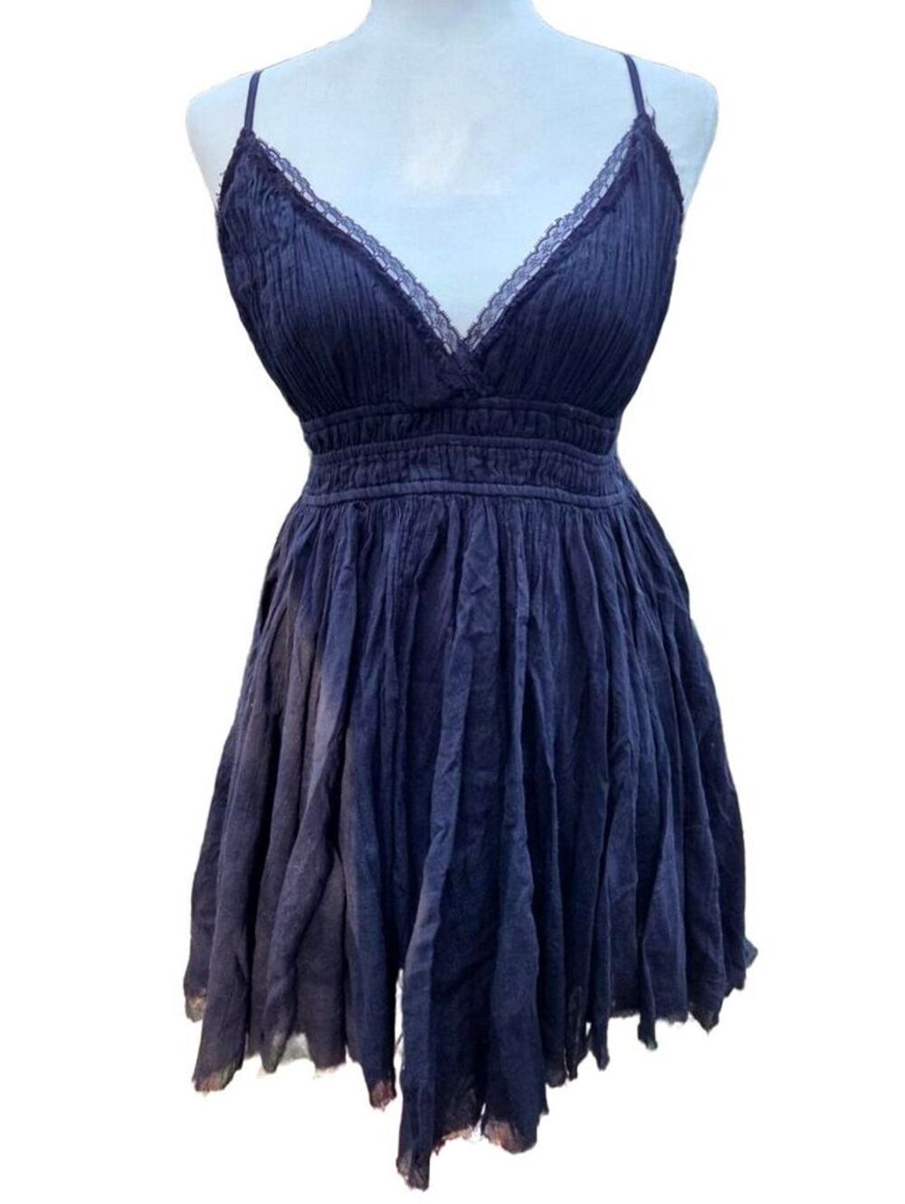 Free People One Whimsigoth Black Raw Edge Slouchy Babydoll Coquette Dress L